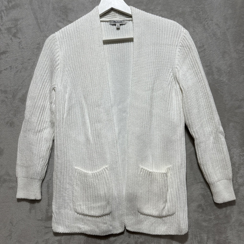 Madewell Nolan Eyelet White Ribbed Knit Pocket‎ Cardigan Womens Size XS